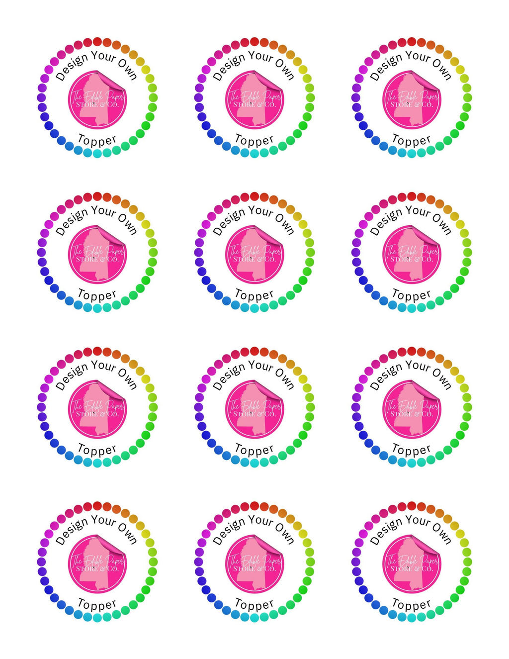 12 Cupcake Custom Printed Sugar Sheet UNCUT