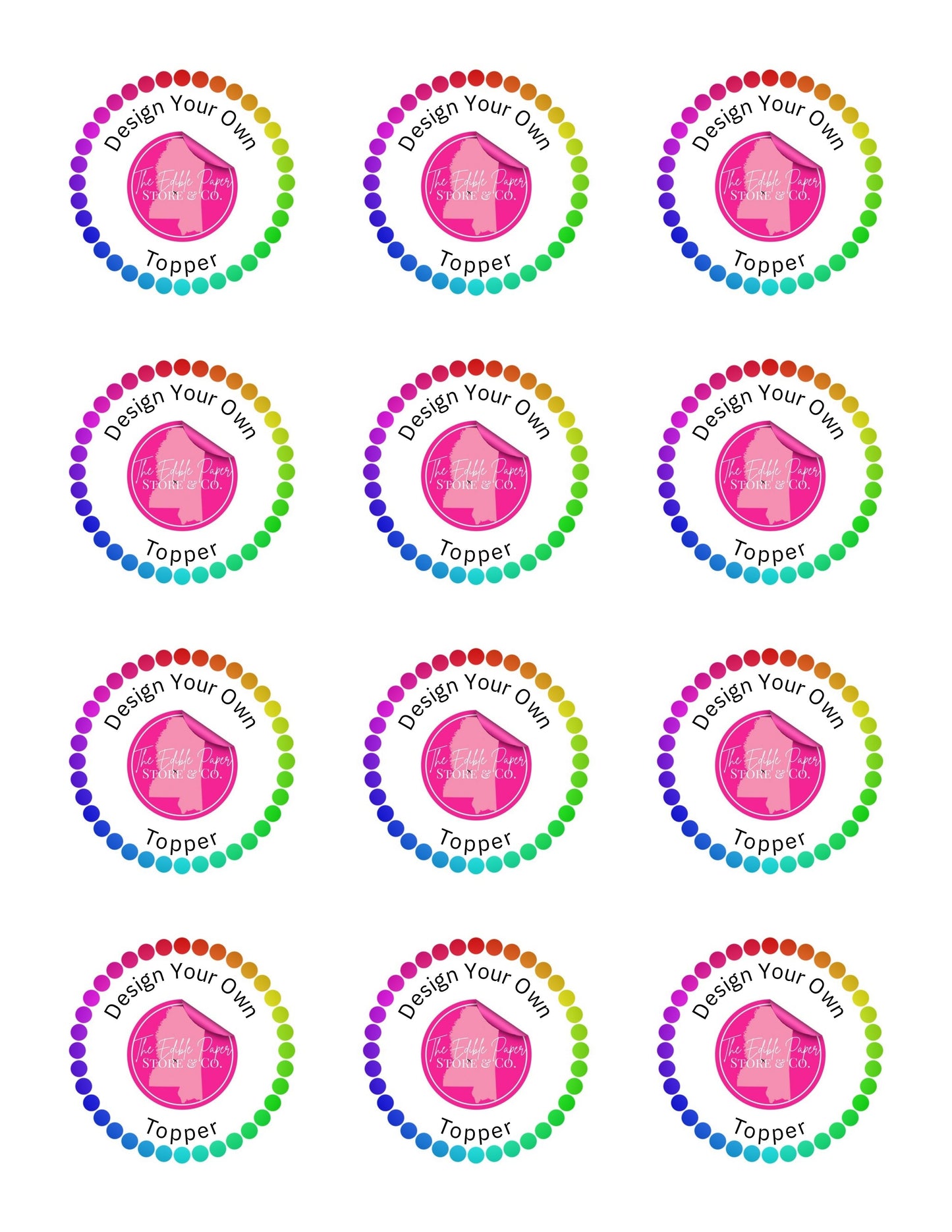 12 Cupcake Custom Printed Sugar Sheet UNCUT