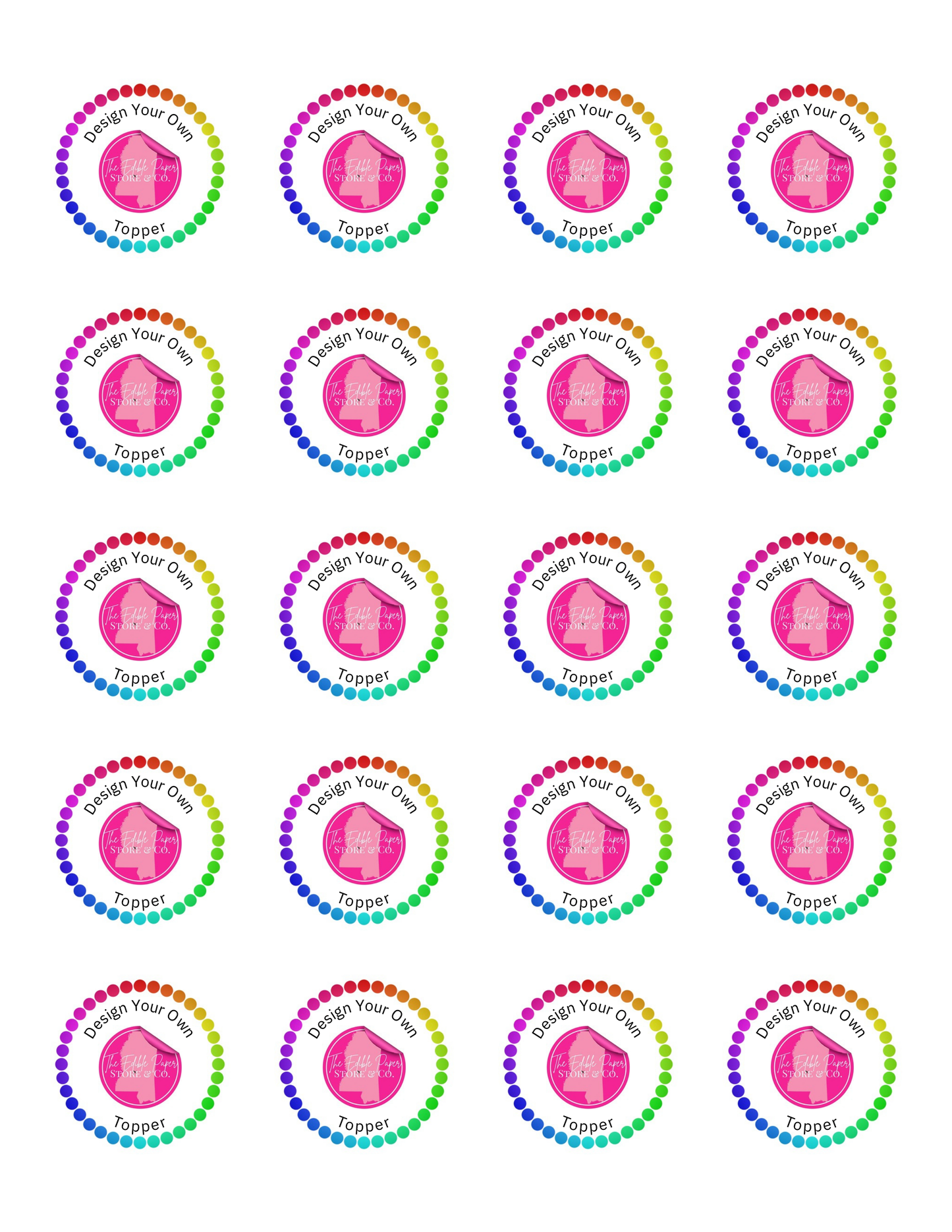 1.5" Round Toppers/ Custom Printed Sugar Sheet (20)UNCUT