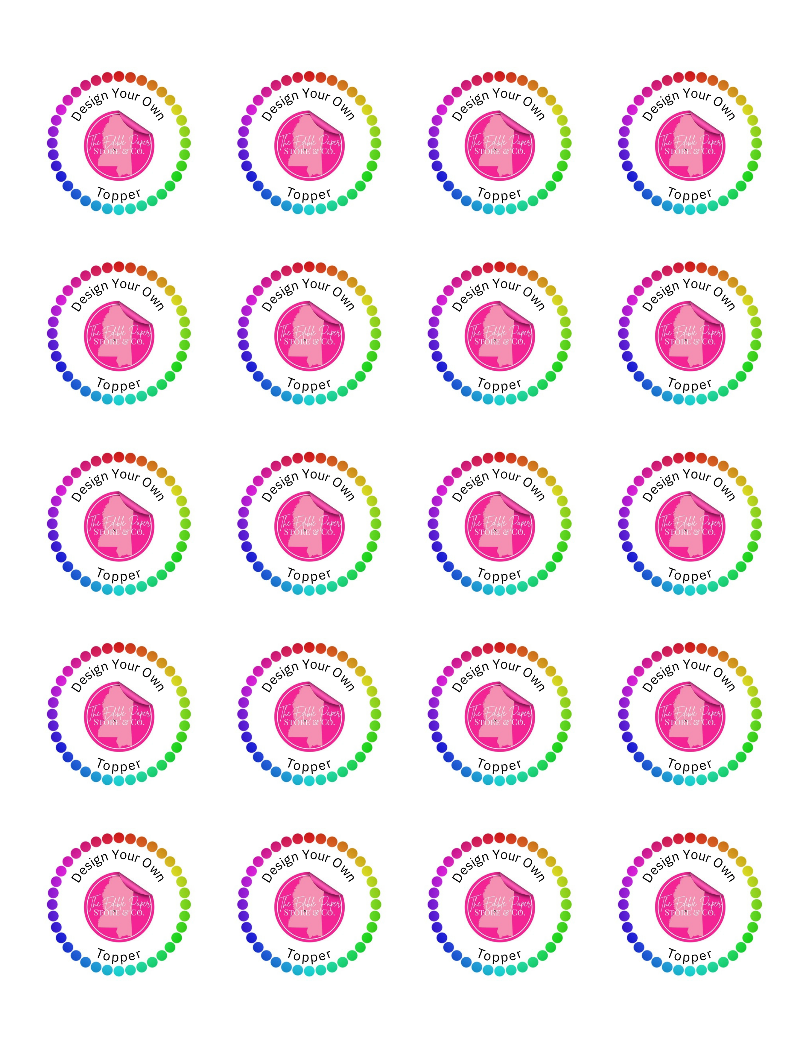 1.5" Round Toppers/ Custom Printed Sugar Sheet (20)UNCUT