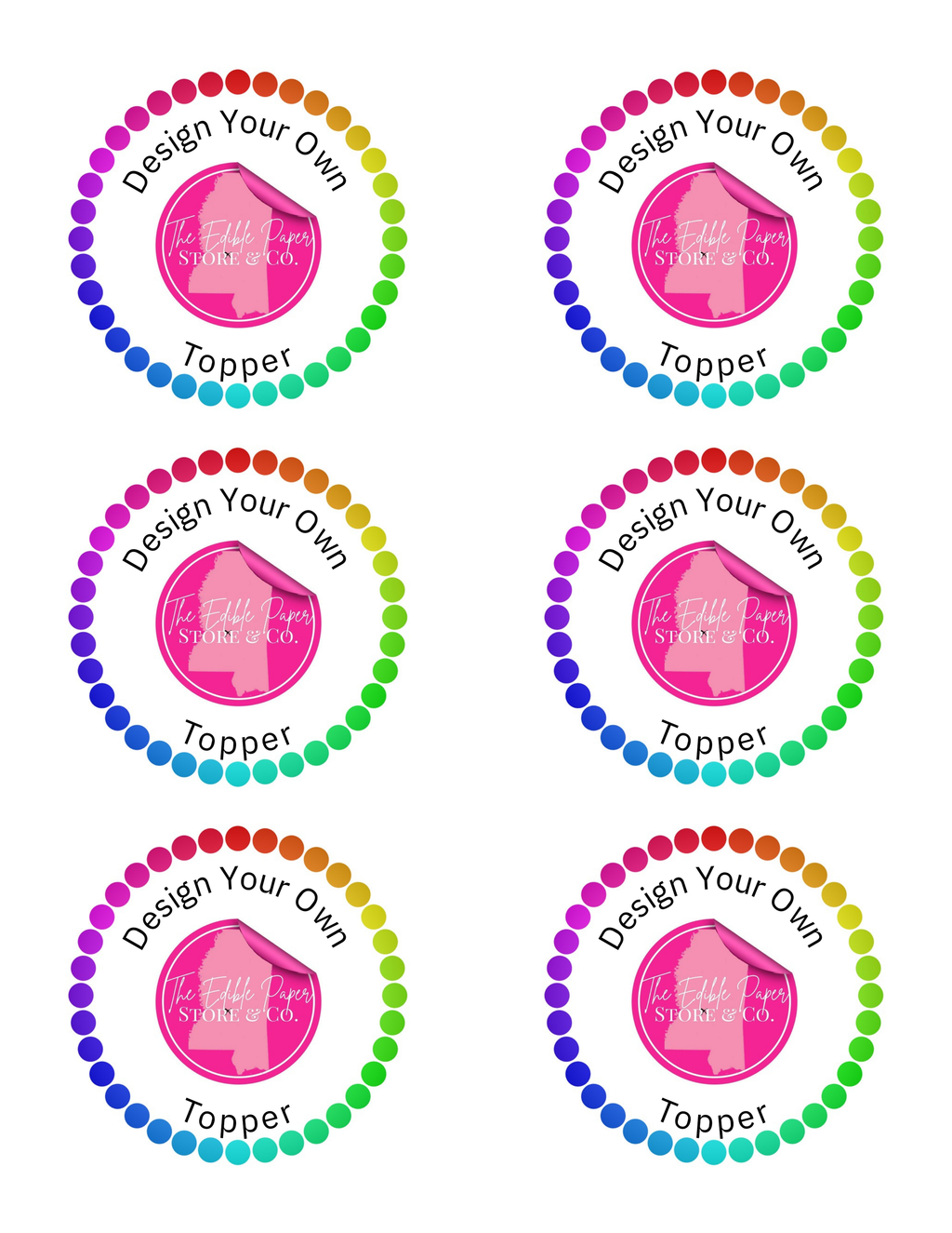 3" Round Edible Images Toppers Custom Printed Sugar Sheet (6 per page)UNCUT
