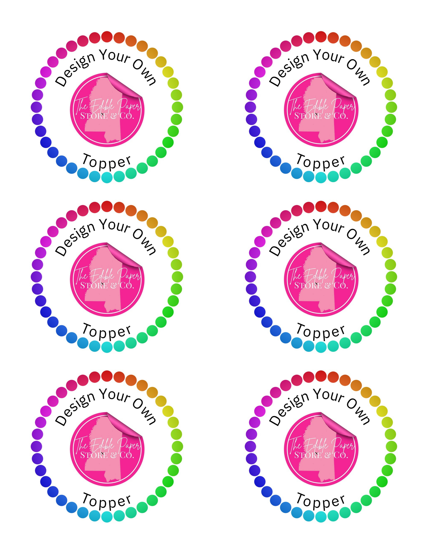 3" Round Edible Images Toppers Custom Printed Sugar Sheet (6 per page)UNCUT